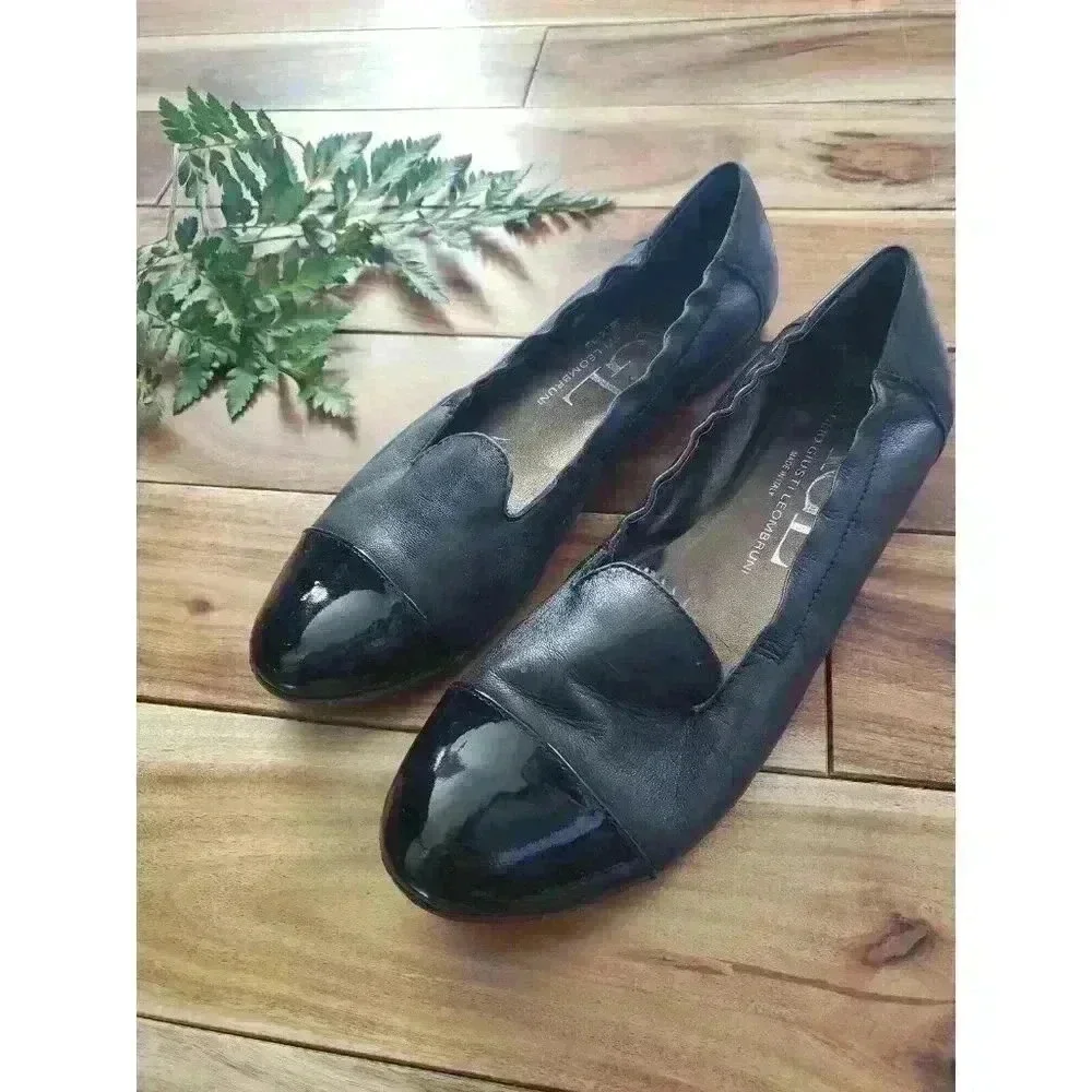AGL Italy Attilio Giusti Leombruni Black Cap Toe Ballet Flat Leather 37‎ 1/2